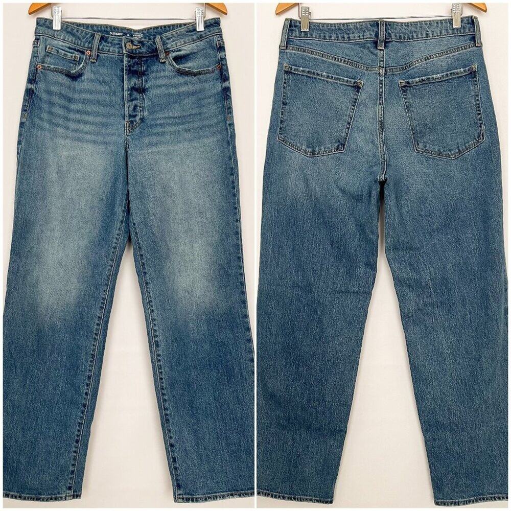 Old Navy OG Loose Jean Split Hem Leg High Rise Relaxed Fit Womens Size 12 Blue
